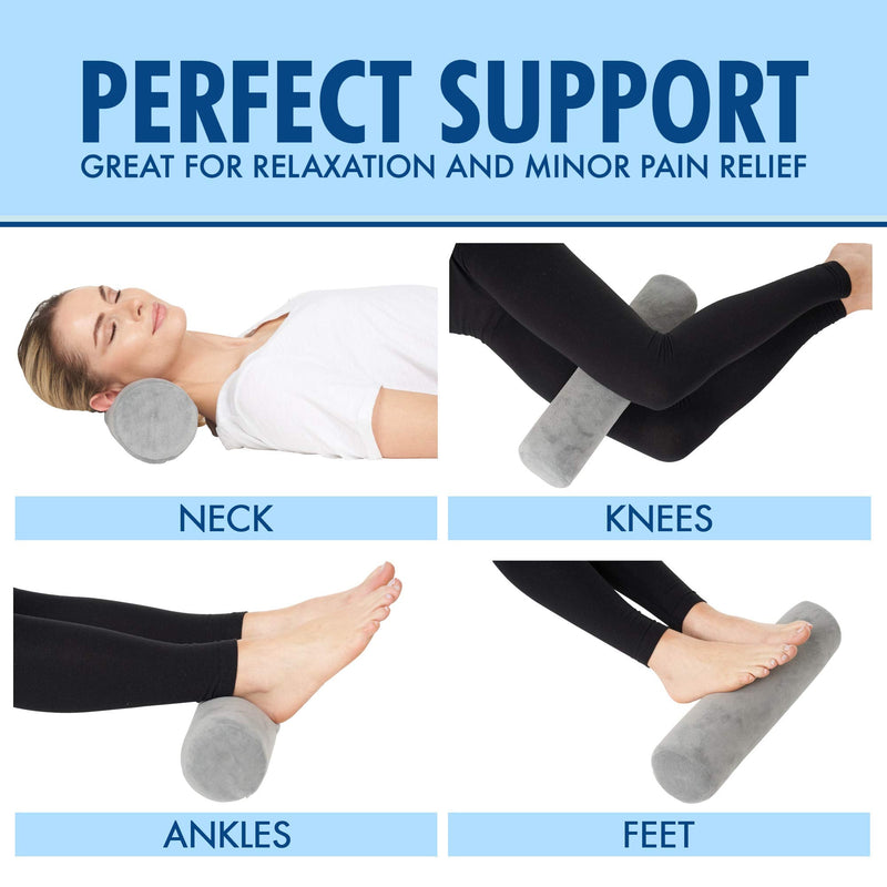 Cervical Neck Roll Memory Foam Pillow, Bolster Pillow, Round Neck Pillows Support for Sleeping | Bolster Pillow for Bed, Legs, Back and Yoga Grey - NewNest Australia