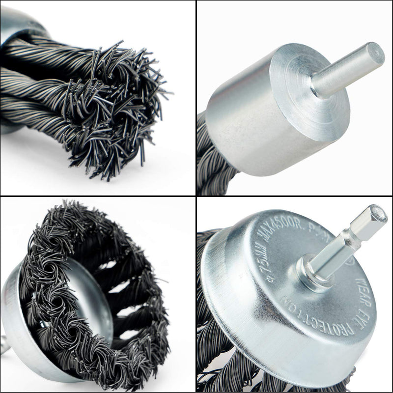 TILAX 3 Inch Wire Cup Brush End Brush Set 3 Piece, Wire Brush for Drill 1/4 Inch Hex Shank Arbor 0.012" Brass Coated Crimped and 0.019" Carbon Steel Knotted Wire Brush, for Drill Attachment - NewNest Australia