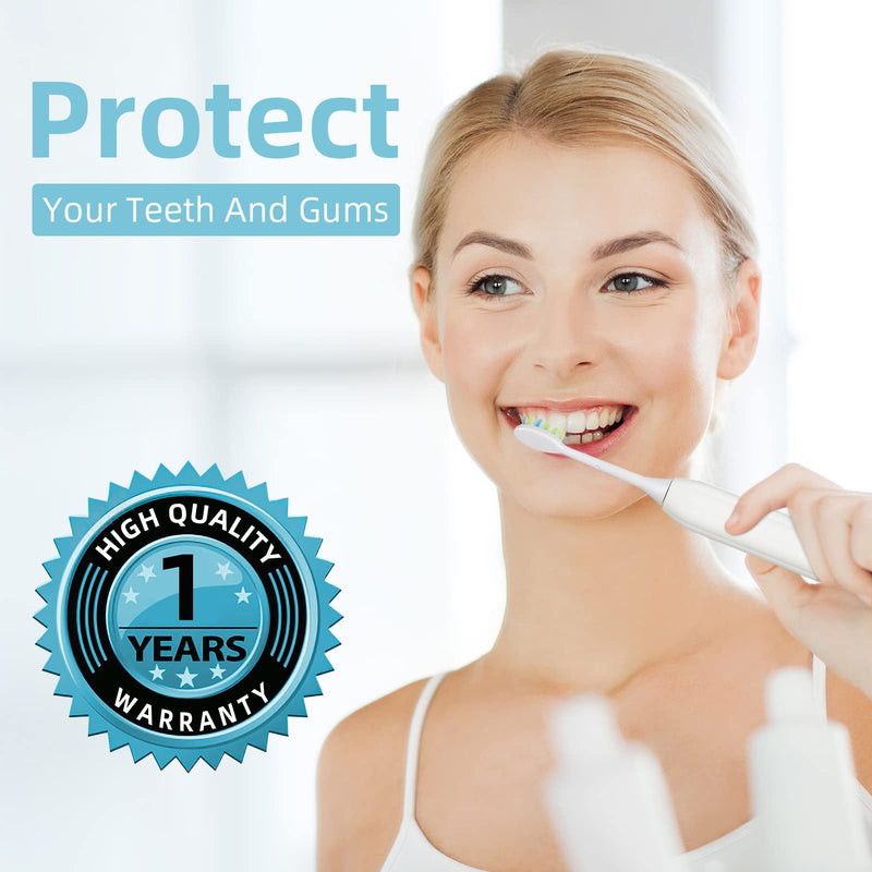 7AM2M Sonic Electric Toothbrush for Adults and Kids, One Charge for 90 Days, with 6 Brush Heads, 5 Modes with 2 Minutes Build in Smart Timer, Roman Column Handle Design (White) White - NewNest Australia