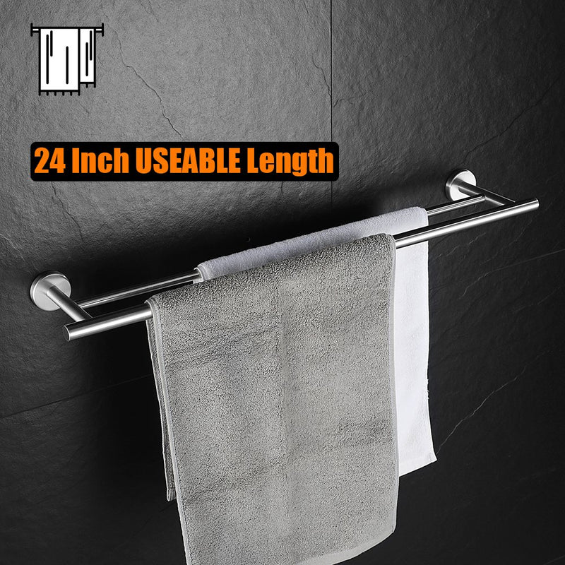 JQK Double Towel Bar, 24 Inch Stainless Steel Bath Towel Rack for Bathroom, Towel Holder Brushed Wall Mount, Total Length 27.16 Inch, TB100L24-BN 27 Inch - NewNest Australia