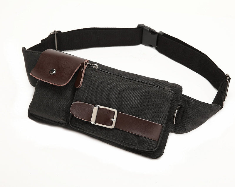 Baosha YB-01 Vintage Men's Waist Bag Sports Waist Pack Bum Bag Security Money Waist Day Pack Pouch Hip Belt Bag Bumbag Black Canvas Black - NewNest Australia
