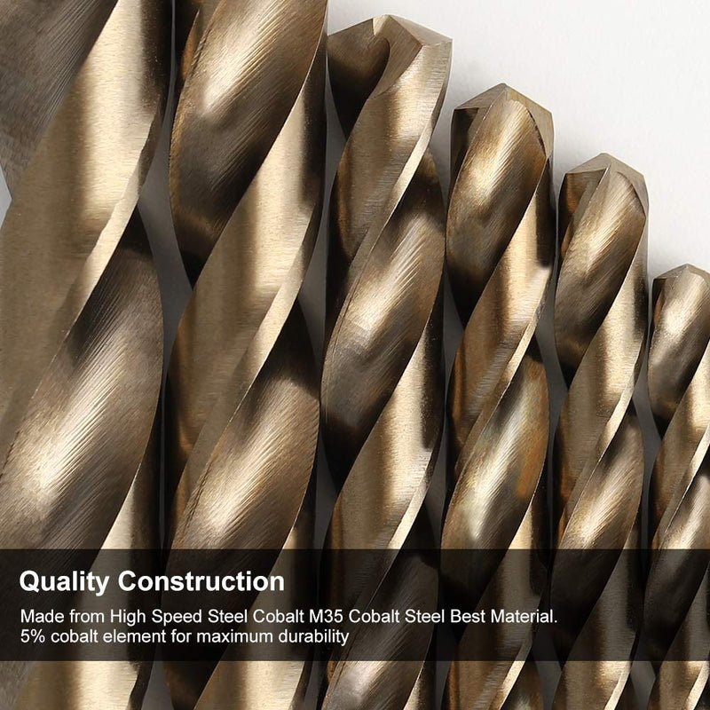 COMOWARE Cobalt Drill Bit Set- 15Pcs M35 High Speed Steel Twist Jobber Length for Hardened Metal, Stainless Steel, Cast Iron and Wood Plastic with Indexed Storage Case, 1/16"-3/8" 15 pcs Cobalt - NewNest Australia