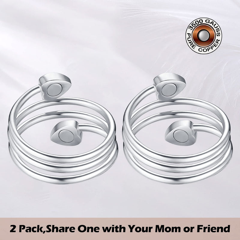 Jeracol Lymphatic Drainage Magnetic Copper Rings for Men Women,2 Pcs Pure Copper Magnetic Rings with Four Strong Magnets,Adjustable Copper Rings with A Gift Box Z-Silver - NewNest Australia