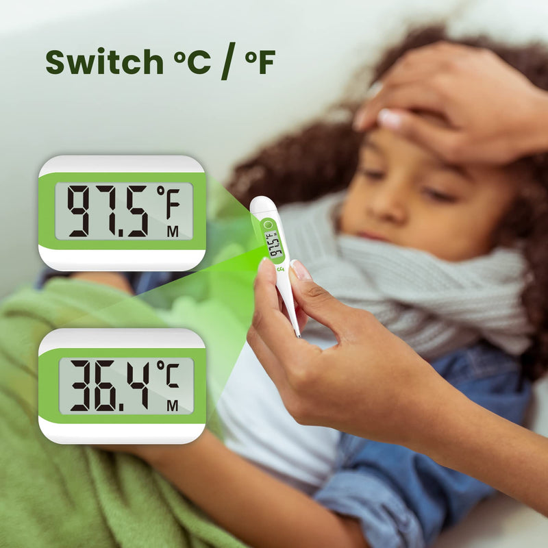 Thermometer for Adults, Oral Thermometer for Fever, Medical Thermometer with Fever Alert, Memory Recall, C/F Switchable, Rectum Armpit Reading Thermometer for Baby Kids and Adults Green/white - NewNest Australia