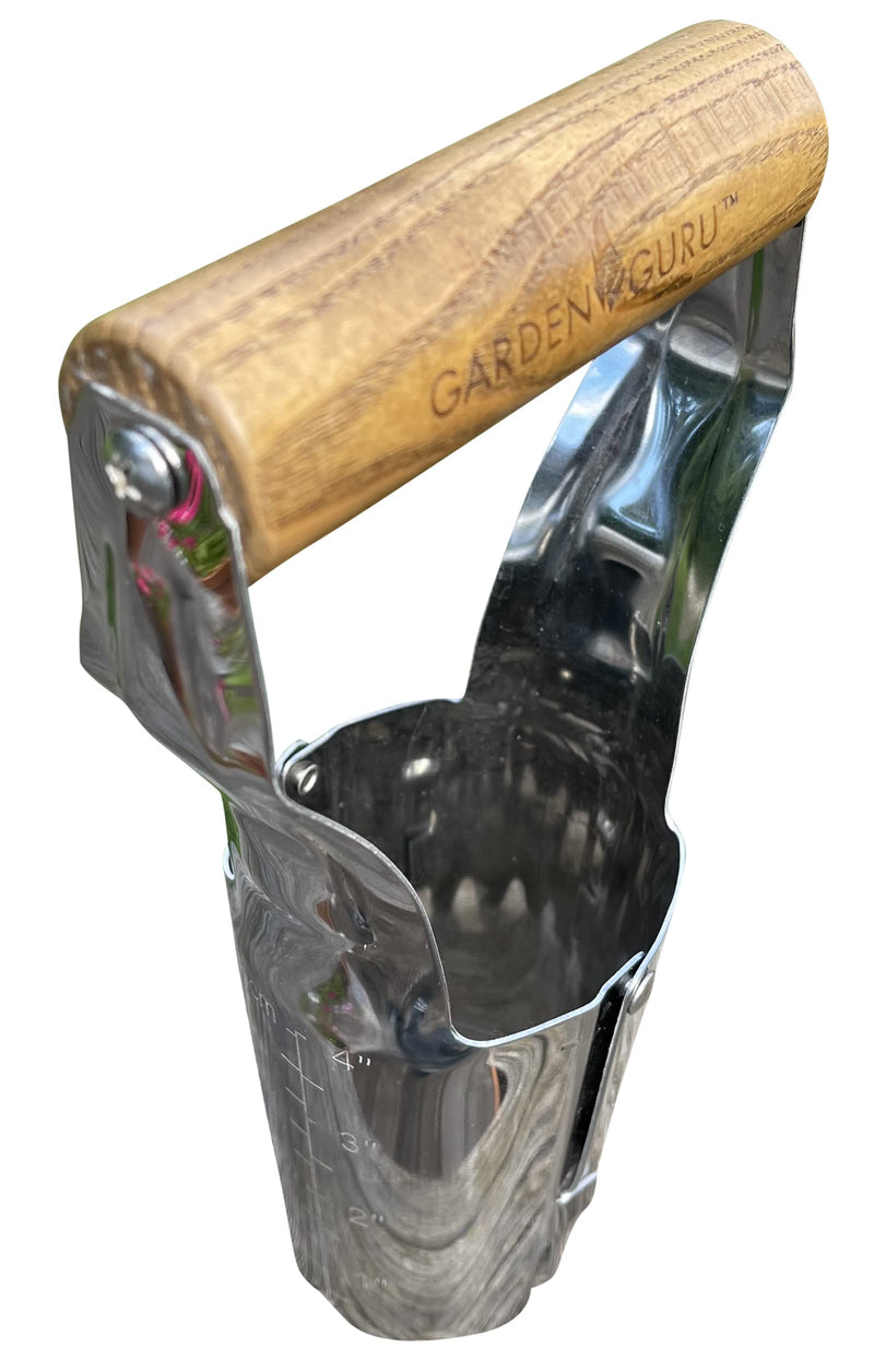 Garden Guru Stainless Steel Bulb Planter Tool for Planting Bulbs - Stainless Steel & Comfortable Wood Carved Handle - Depth Marker for Consistent Planting Flowers Tulips, Daffodils, Dahlias 1 Pack - NewNest Australia