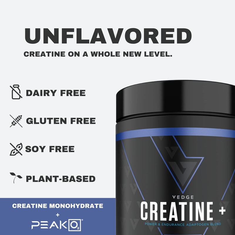 Vedge Nutrition Creatine + | Vegan Plant-Based Creatine Monohydrate Powder | Energy, Performance & Function | Ergogenic Aids for Athletes | Unflavored, 30 Servings - NewNest Australia