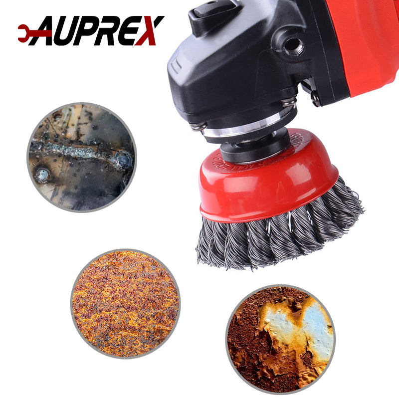 AUPREX 2 Pack 3 Inch Knotted Wire Cup Brush for Angle Grinders with 5/8 Inch-11 UNC Thread Arbor, 0.02" Carbon Steel Wire for Rust,Corrosion,Paint Removal and Other Heavy Duty Conditioning for Metals 2 PACK 3" Cup Brush - NewNest Australia