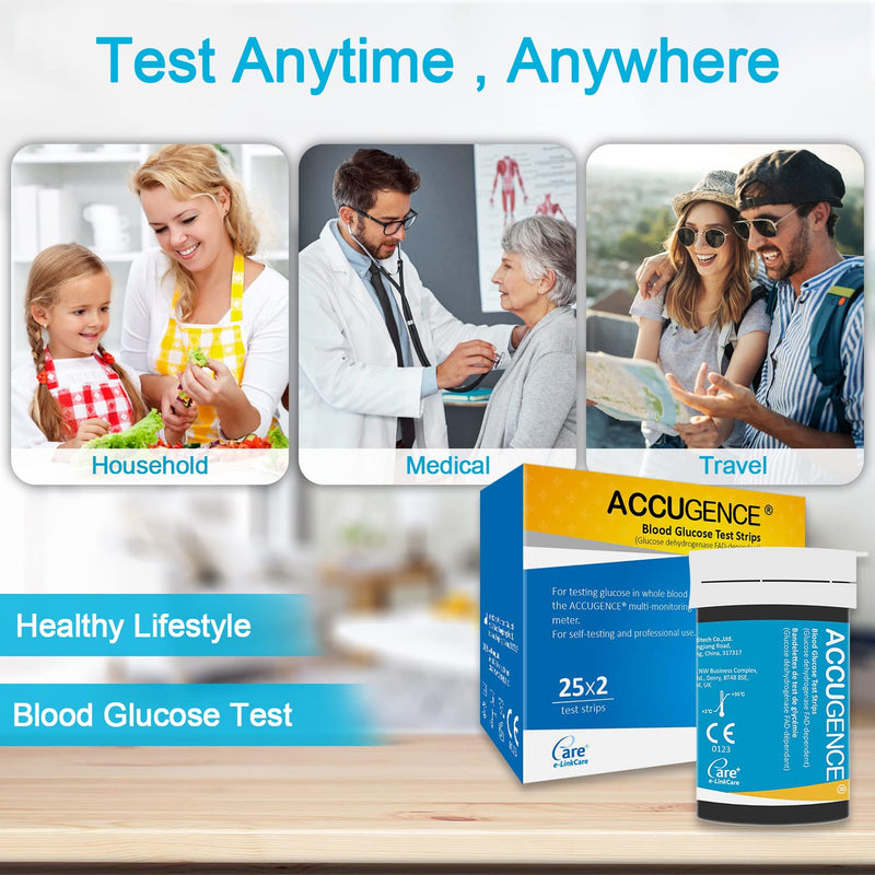 ACCUGENCE Blood Glucose Test Strips With 50 Test Strips Lancets Diabetes Blood Sugar Test Strips. (Suitable for ACCUGENCE PM900 Multifunctional blood glucose monitor) 50Pcs Blood Glucose Test Strips - NewNest Australia