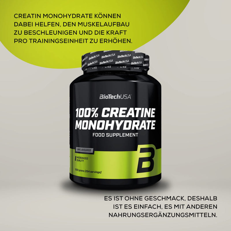 BioTechUSA 100% Creatine Monohydrate | Pharmaceutical Grade Creatine | Micronized | Vegan | Gluten free, 500g can - NewNest Australia