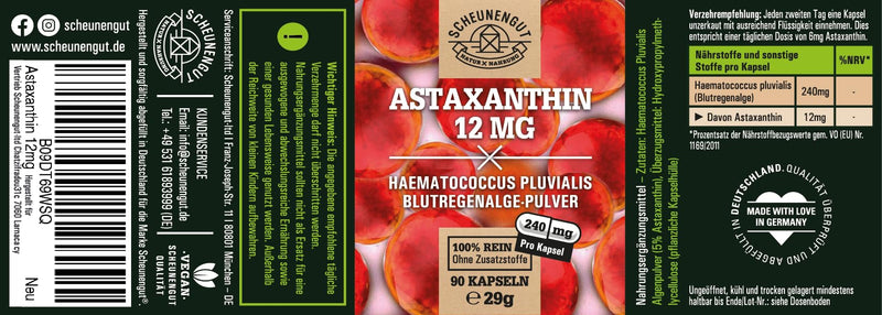 Astaxanthin -12mg- IMPORTANT: Oxidation-free due to esterified structure I Direct purchase from France (not Chinese goods) I Certified high-dose astaxanthin -90 pieces- SCHEUNENGUT® - NewNest Australia