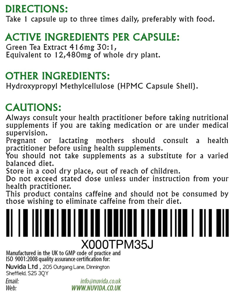 Green Tea Capsules - 90 High Strength Green Tea Extract Capsules - A Natural Green Tea Supplement and Powerful Antioxidant - Vegan and Vegetarian Friendly - NewNest Australia