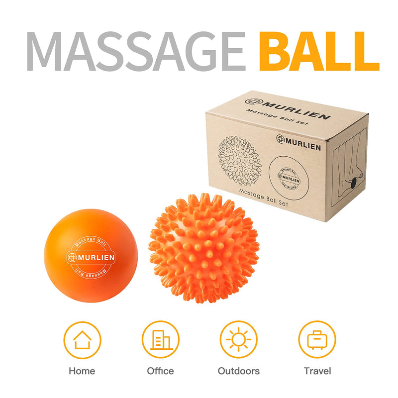 MURLIEN Massage Ball Set, Spiky Ball & Lacrosse Ball for Trigger Point, Deep Tissue, Myofascial Release, Massager for Neck, Shoulder, Back, Foot or Muscle Tension - Orange - NewNest Australia