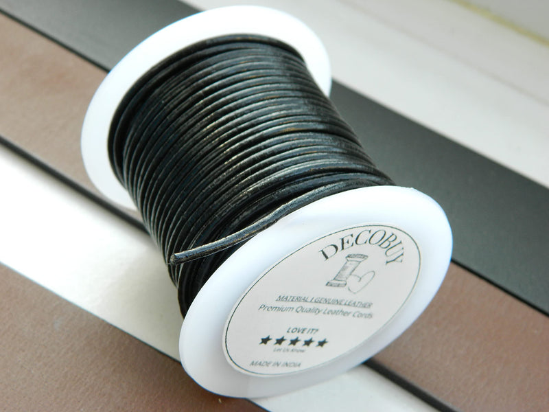 Round Leather Cord 1.5 mm String, 27 Yards Rope for Jewelry Making, Bracelets, Necklaces, Kumihimo Braiding, Wraps, Crafts, Hobby, and DIY Projects - Black - NewNest Australia