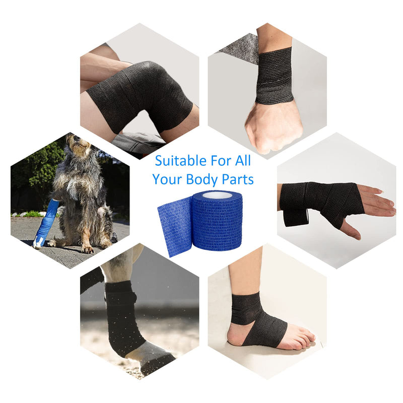 Cohesive Bandage Self-Adhesive 5 Cm X 4.5 M, 6 Rolls Fixation Bandage Self-Adhesive Cohesive Bandage For First Aid Dog Veterinary Wrap Tape Sports Elastic Bandage For Wrist, Feet (Blue) - NewNest Australia