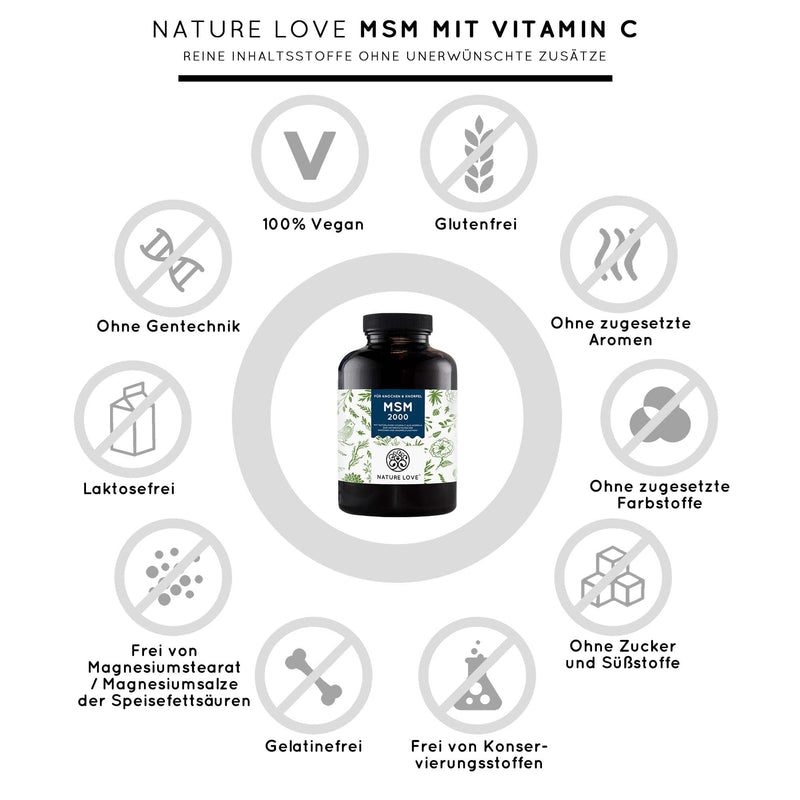 MSM 2000 mg with vitamin C per daily dose - 365 lab-tested tablets - more compact MSM powder than capsules - for joints - no additives, high dosage, vegan, made in Germany - NewNest Australia