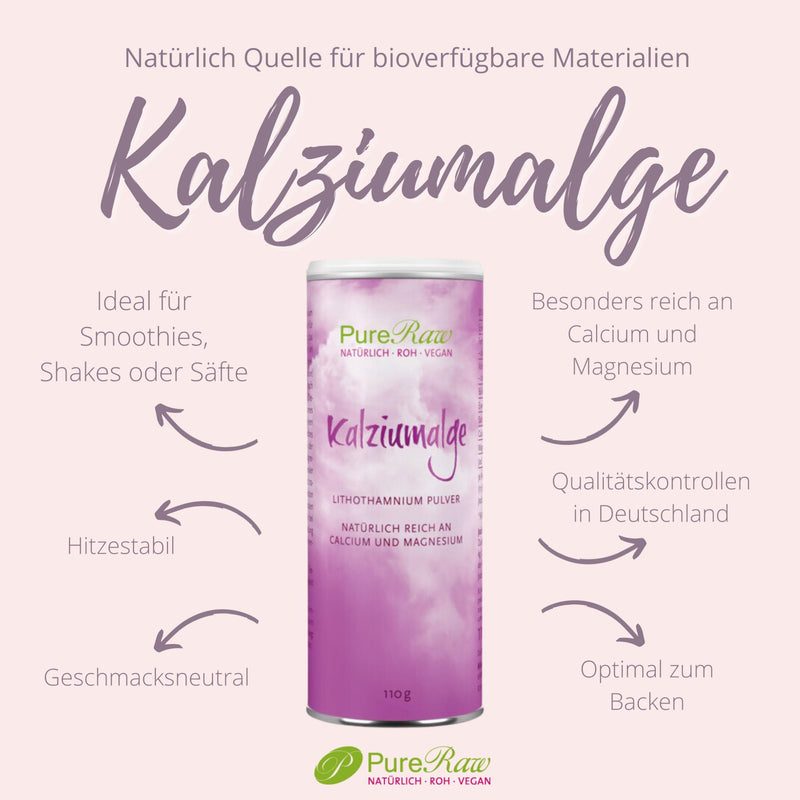 Calcium Algae Natural Calcium Powder - Calcium Carbonate Powder Lithothamnium Calcareum Red Algae - Bioavailable Minerals Calcium Magnesium | PureRaw 110g 110.00 g (pack of 1) - NewNest Australia