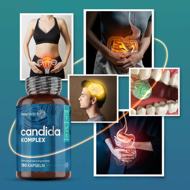 Candida Complex - 180 Vegan Capsules - Bifidobacteria Probiotics - With Caprylic Acid, Aloe Vera, Oregano, Zinc, Grape Fruit, Garlic, Rosemary, Glucosamine - 3 Month Supply - Immune System - Maxmedix - NewNest Australia