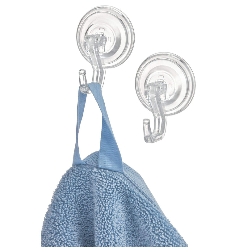 NewNest Australia - iDesign Power Lock Bathroom Shower Plastic Suction Cup Hooks for Loofah, Towels, Sponges, and More, Set of 2, Clear 