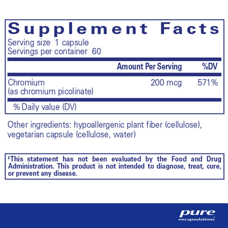 Pure Encapsulations Chromium (Picolinate) 200 mcg | Hypoallergenic Supplement for Healthy Lipid and Glucose Metabolism Support* | 60 Capsules 60 Count (Pack of 1) - NewNest Australia