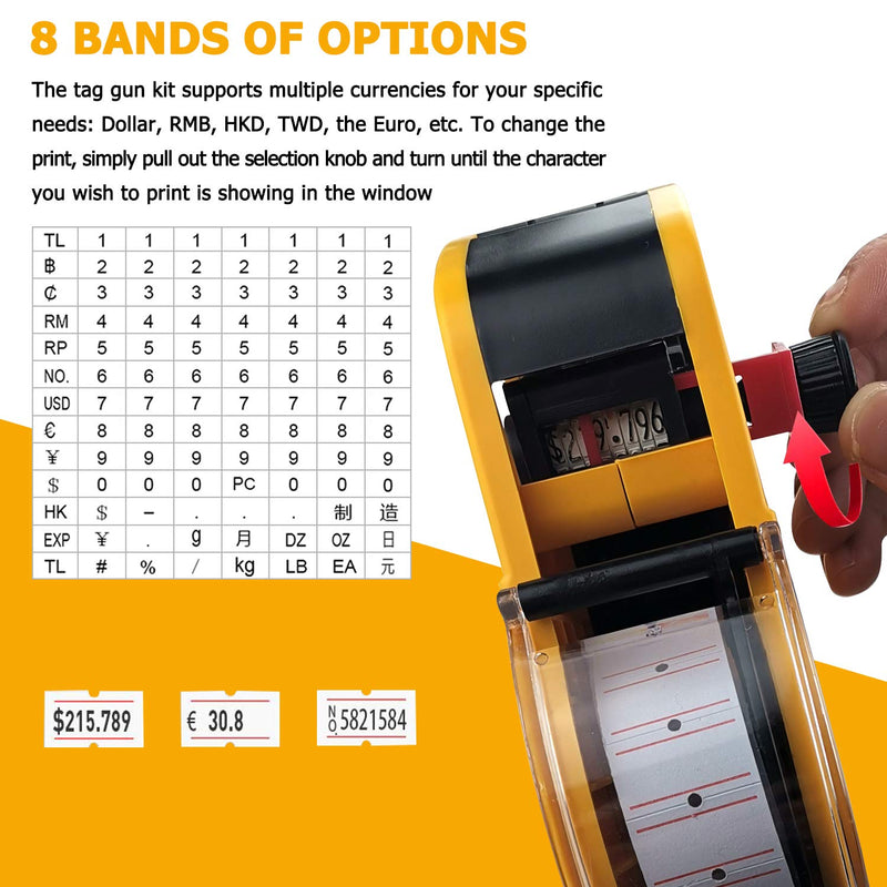 MX-5500 8 Digits Price Tag Gun with 5000 White Sticker Labels and 3 Extra Inker, Price Gun with Labels Kit, Label Maker Pricing Gun Kit, Numerical Tag Gun for Office, Grocery Store Marking (Yellow) Yellow - NewNest Australia