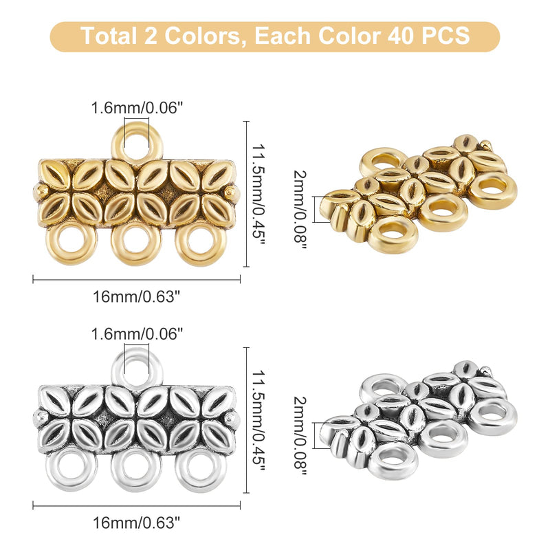 PH PandaHall 2 Colors 3-Layer Clasp, 80pcs Chandelier Components Links Tibetan Alloy Multi Strand Bracelet Necklace Layer Clasp for Multilayer Necklace Dangle Earring Making - NewNest Australia