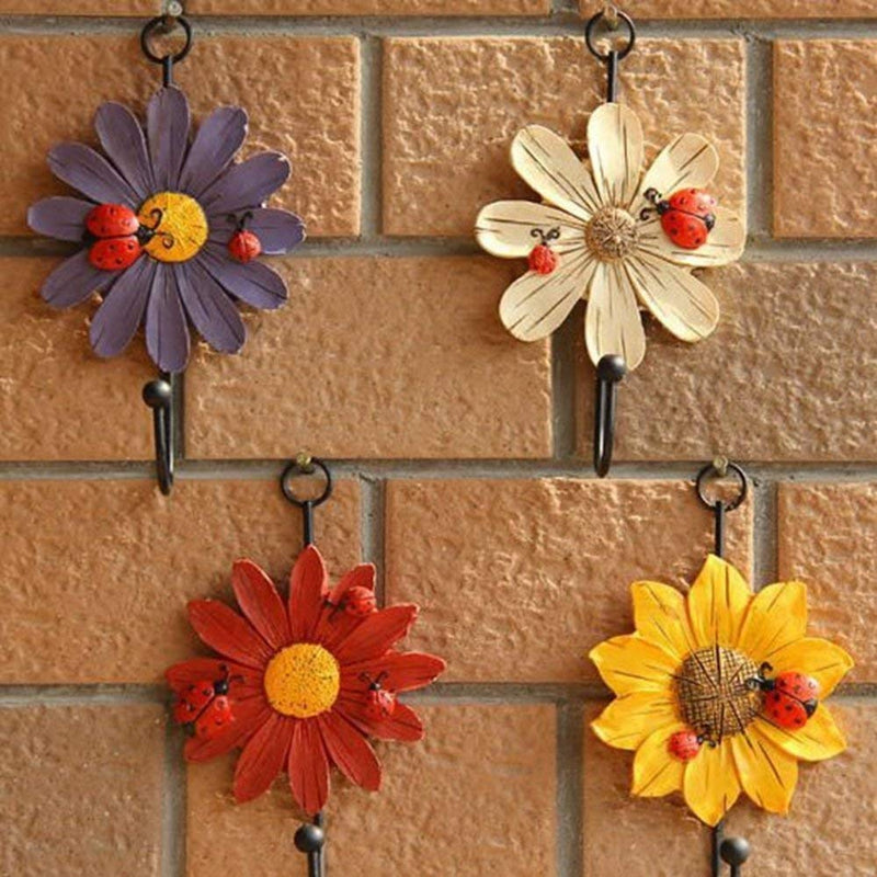 NewNest Australia - Gaobei Creative Daisy Resin Wall Hooks Wall Mounted Art Flower Iron Hook Hand-Painted Hanging Coat/Hat/Key/Towel Hooks Home Decoration(Set of 4) Flower 4pcs 