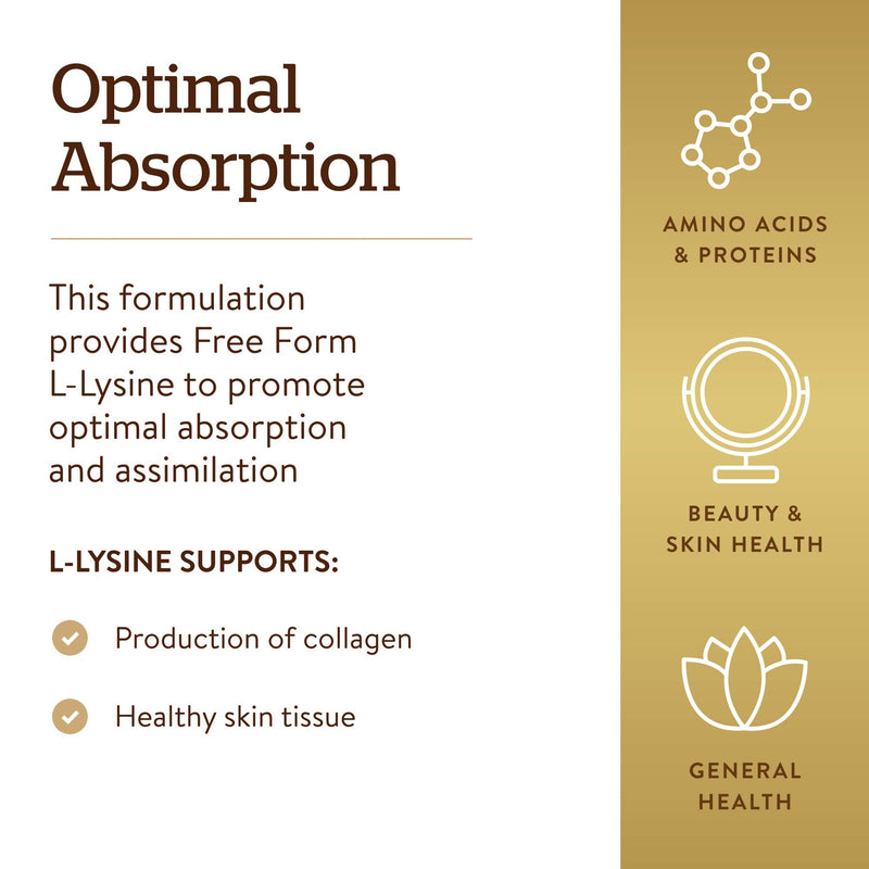 Solgar L-Lysine 1000 mg, 100 Tablets - Enhanced Absorption and Assimilation - Promotes Integrity of Skin and Lips - Collagen Support - Amino Acids - Non GMO, Vegan, Gluten Free - 100 Servings 100 Count (Pack of 1) - NewNest Australia
