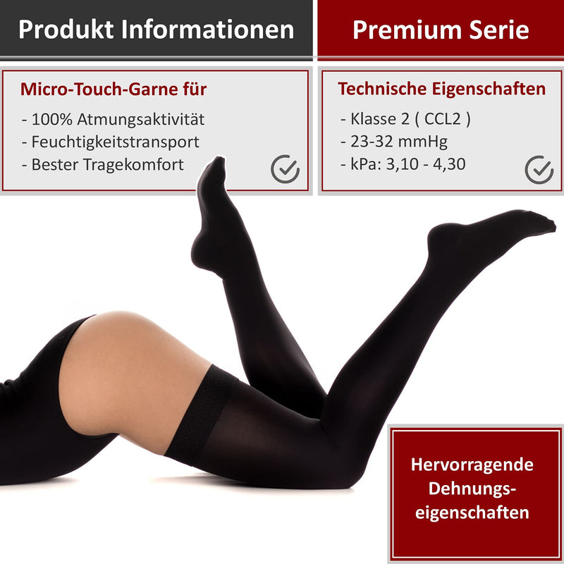 RIEMTEX PREMIUM compression stockings class 2 CCL2 23-32 mmHg with closed toe thigh stockings women men black size 3 - NewNest Australia
