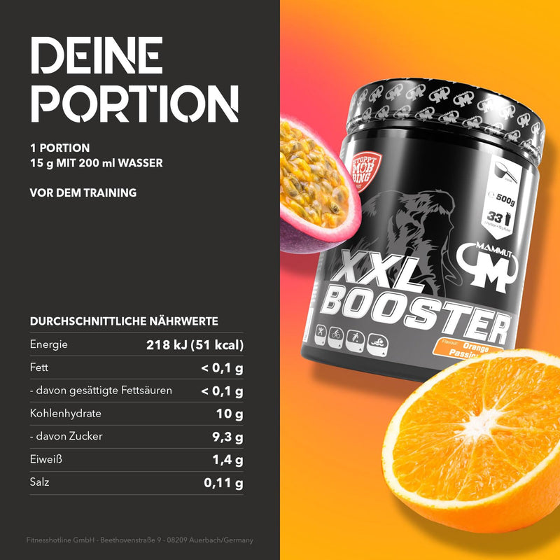 Mammut Nutrition XXL Booster orange - passion fruit, granules, pack of 1 (1 x 500 g) - NewNest Australia