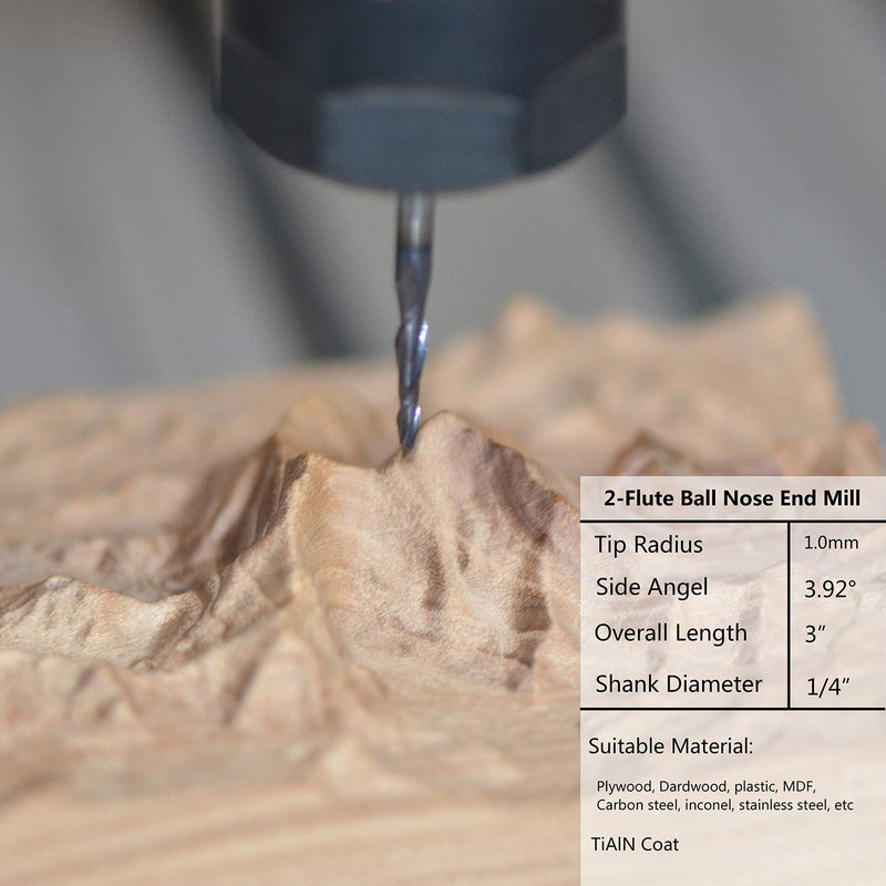 SpeTool Carbide Ball Nose Router Bit 1.0 Radius Tip Woodwork Mental CNC Engrave Carving Machine Tools 1/4 Shank TiAlN Coat - NewNest Australia