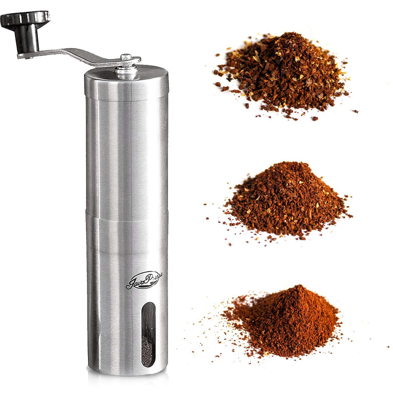 NewNest Australia - JavaPresse Manual Coffee Grinder with Adjustable Setting - Conical Burr Mill & Brushed Stainless Steel Whole Bean Burr Coffee Grinder for Aeropress, Drip Coffee, Espresso, French Press, Turkish Brew 