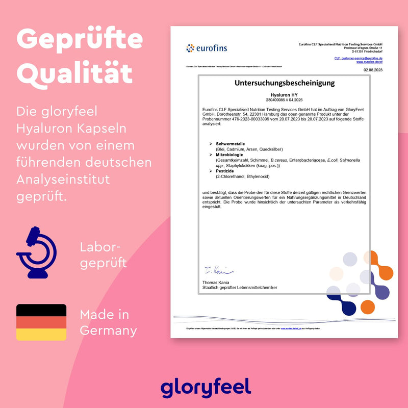 Hyaluronic acid capsules - High dose with 525mg - 500-700 kDa - 90 vegan capsules - Laboratory tested, vegan and made in Germany without additives - NewNest Australia