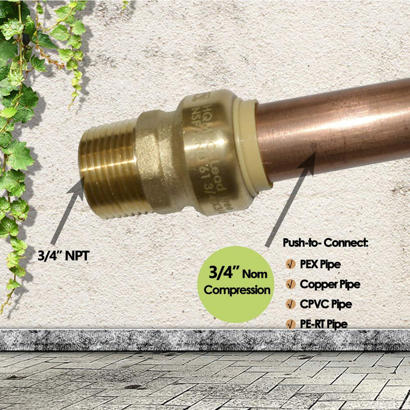 Push Fit PEX Fittings Straight Coupling 3/4"NPT, Push-to-Connect Copper, CPVC, Lead Free Brass Plumbing Fittings (2PCS)) 2 3/4 Inch(3/4") - NewNest Australia