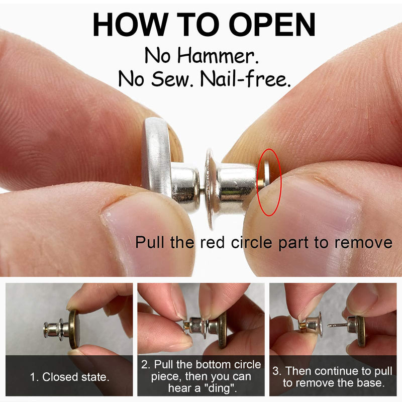 TOOVREN Upgraded 8 Sets Button Pins for Jeans Pants, No Sew Perfect Fit Jean Button Tightener Replacement Adjustable Reusable Metal Clips Snap Tack, Instant Reduce Too Big Pants Waist 8#A - NewNest Australia