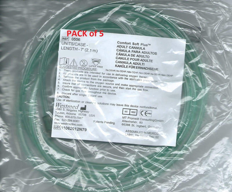 Adult Ultra Soft Oxygen Cannula, green tubing - 7 Ft (Westmed #0556) pk 5 - NewNest Australia