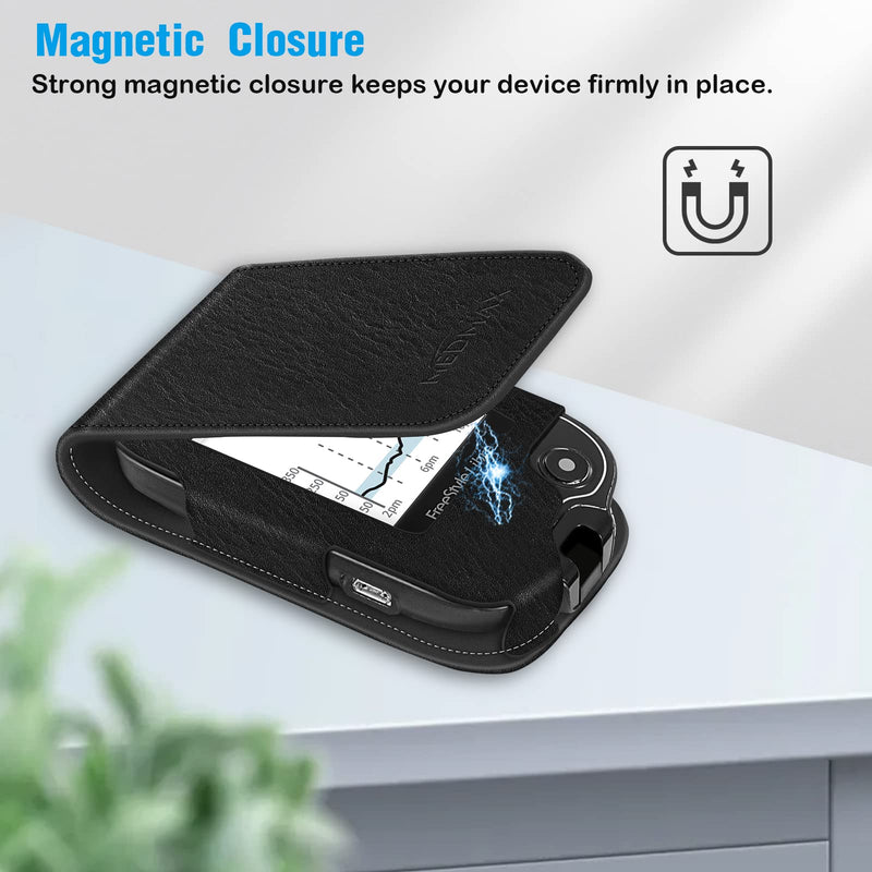 Medmax Case For Freestyle Libre 3 / Libre 2 / Libre Reader Blood Glucose Monitor Shockproof Faux Leather Protective Cover With Clip And Handle For Diabetics (Black) - NewNest Australia