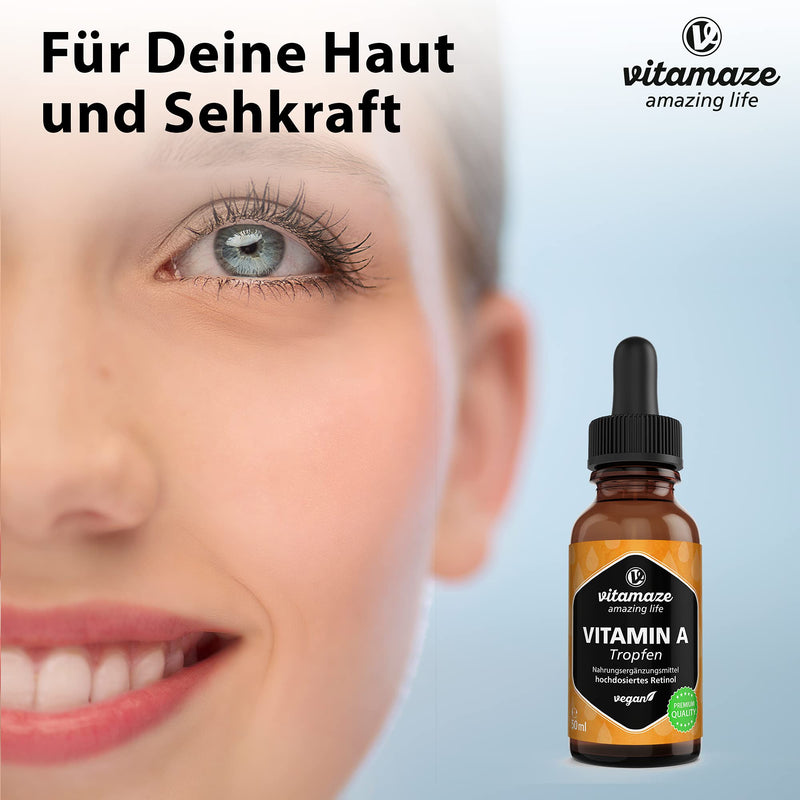 High-dose vitamin A drops 5000 IU per daily dose, 50 ml (1700 drops), liquid retinol & vegan, natural dietary supplement without additives, high bioavailability, Made in Germany - NewNest Australia