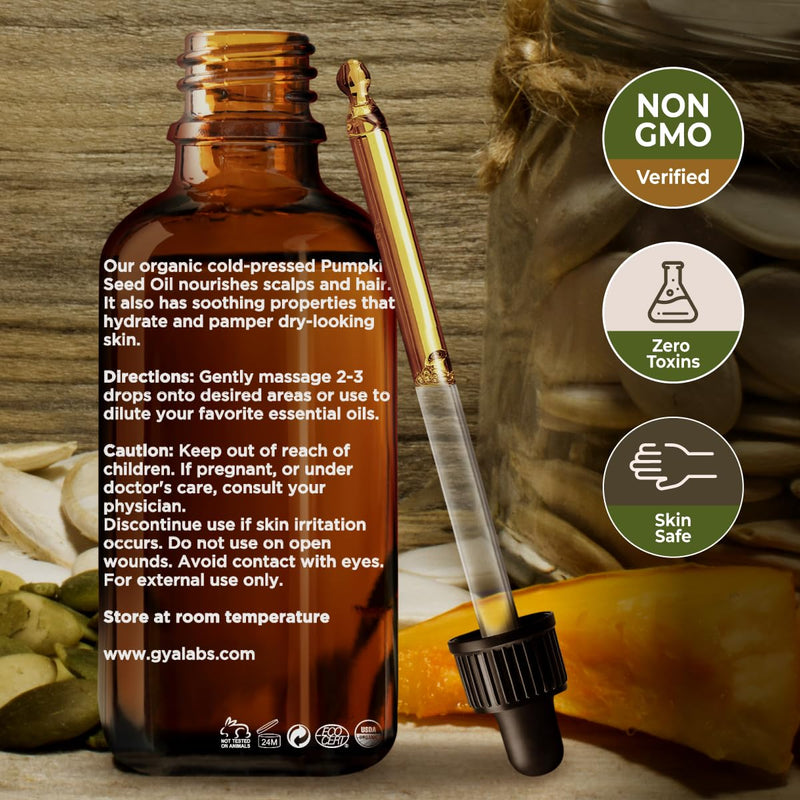 Gya Labs Organic Pumpkin Seed Oil for Hair Growth - 100% Pumpkin Seed Oil Cold Pressed for Skin - Pumpkin Oil for Hair, Skin, Face, Nourishing & Strengthening (100ml) 100 ml (Pack of 1) - NewNest Australia
