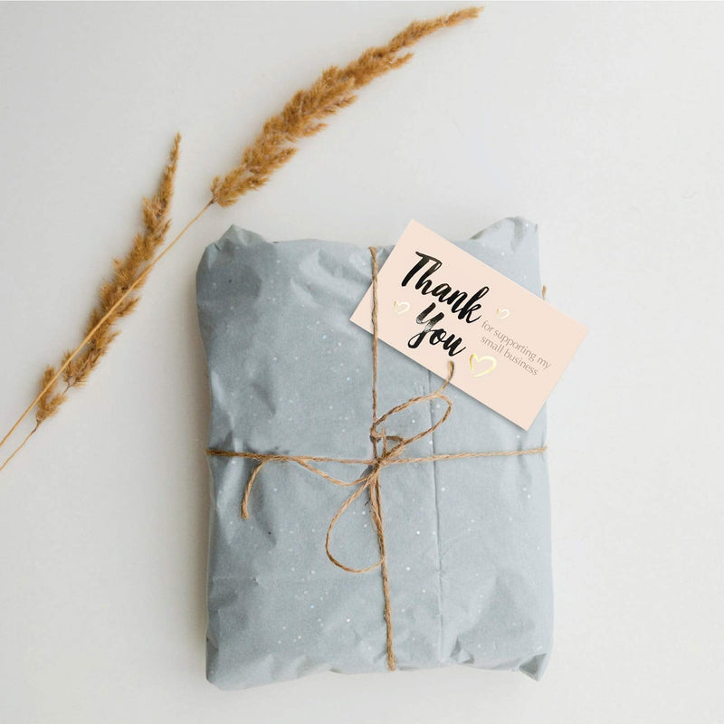 Easykart 120 Thank You For Supporting My Small Business Cards , Gold Foil Business Card Size 3.5" x2", Thank You Cards for Online Retail Shop , Small Business , Customer Package Inserts Pastel Peach - NewNest Australia