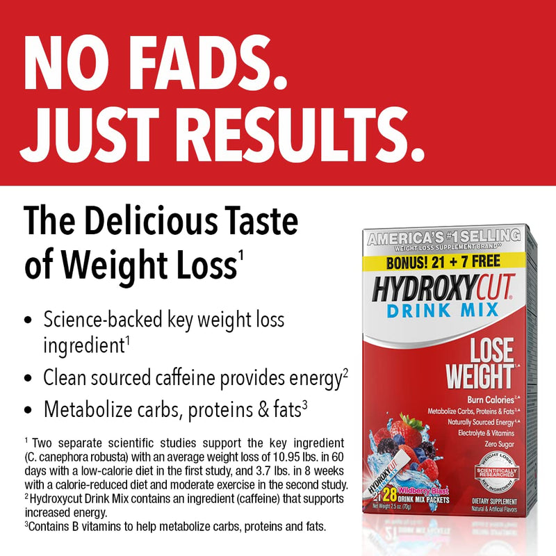 Weight Loss Drink Mix | Hydroxycut Lose Weight Drink Mix | Weight Loss for Women & Men | Weight Loss Supplement | Energy Drink Powder | Metabolism Booster for Weight Loss | Wildberry Blast, 28 Packets 28 Count (Pack of 1) - NewNest Australia