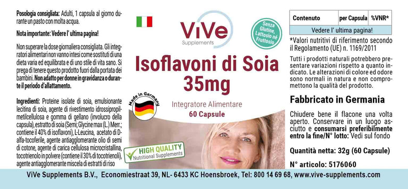 Soy isoflavones 35mg - 60 capsules - high dosage and vegan - made from standardized soybean extract | Quality from Germany from ViVe Supplements - NewNest Australia