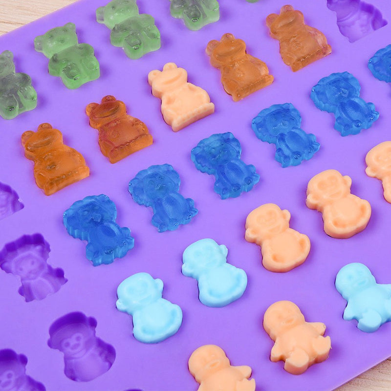 NewNest Australia - Silicone Candy Gummy Bear Molds - Chocolate Molds Including Bears, Frogs, Lions, Monkeys, Penguins Gummie Molds Premium Silicone BPA Free, Pinch Test Approved Pack of 4 with 2 Droppers 