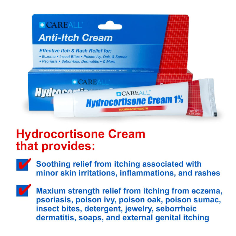 (3 Pack) CareALL 1% Hydrocortisone Cream, 1oz Tube, Maximum Strength Formulation, Relieves Itching and Redness, Compare to Active Ingredient of Leading Brand. 1 Ounce (Pack of 3) - NewNest Australia