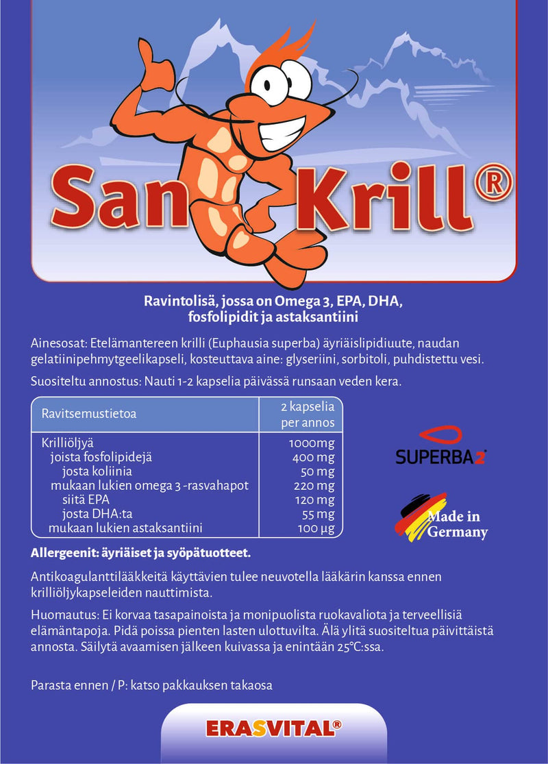 Krill oil SanKrill 60 capsules 500 mg each Superba Antarctic krill oil with high-dose omega 3 fatty acids (EPA, DHA) and astaxanthin - NewNest Australia