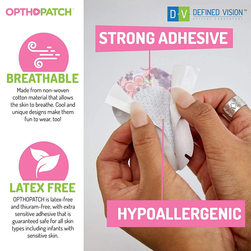Opthopatch Kids Eye Patches - Fun Girls Design [Series II] - 60 + 10 Bonus Latex Free Hypoallergenic Cotton Adhesive Bandages for Amblyopia and Cross Eye - 3 Reward Chart Posters by Defined Vision - NewNest Australia