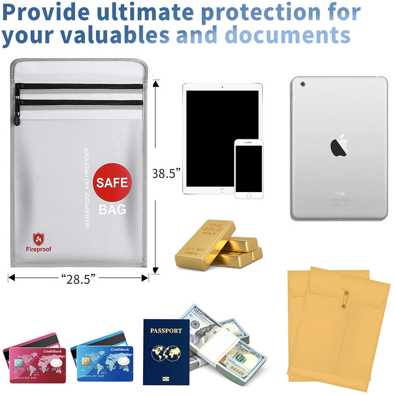 Fireproof Document Bags,Waterproof and Fireproof Money Bag,Fireproof Safe Storage Pouch with Double Zipper Double Layer for A4 Document Holder,File,Cash and Tablet - NewNest Australia