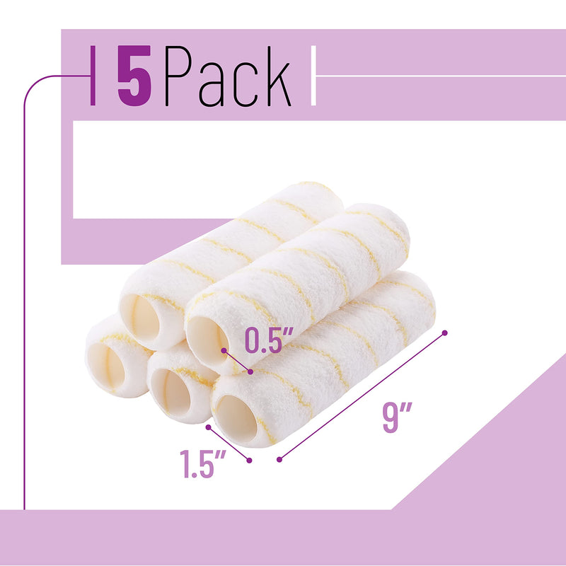 Bates- Paint Roller Covers, 9" Roller Covers, Pack of 5, Covers for Paint Rollers, Naps for Paint Roller Brush, Roller Naps, House Painting Supplies, Nap for Roller Frame, Covers for Paint Roller Kit - NewNest Australia