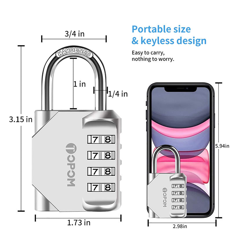 TOPOM Combination Lock 4 Digit Outdoor Waterproof Padlock for School Gym Sports Locker, Gate, Fence, Toolbox, Hasp Storage (Silver, Pack of 2) Silver, Pack of 2 - NewNest Australia