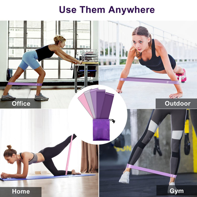 Resistance Bands [Set of 5], Resistance Band for Women and Men, Skin-Friendly Resistance Fitness Exercise Loop Bands 5 Levels for Legs and Glutes,Arms,Pilates,Yoga-Carry bag included Purple - NewNest Australia