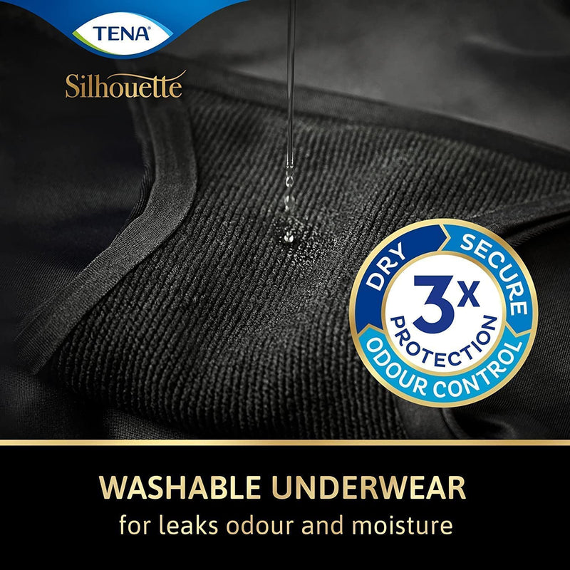 TENA Silhouette - Women's Washable Incontinence Pants - Soft and Stretchy - Black - 3X Protection for Light Leaks, Dry and Secure with Odour Control - Pack of 1, Black, Size XL - NewNest Australia